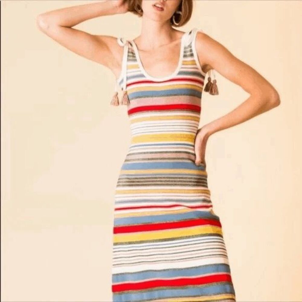 Veronica Bread dulce striped dress metallic tassel tie XS vacation summer cruise